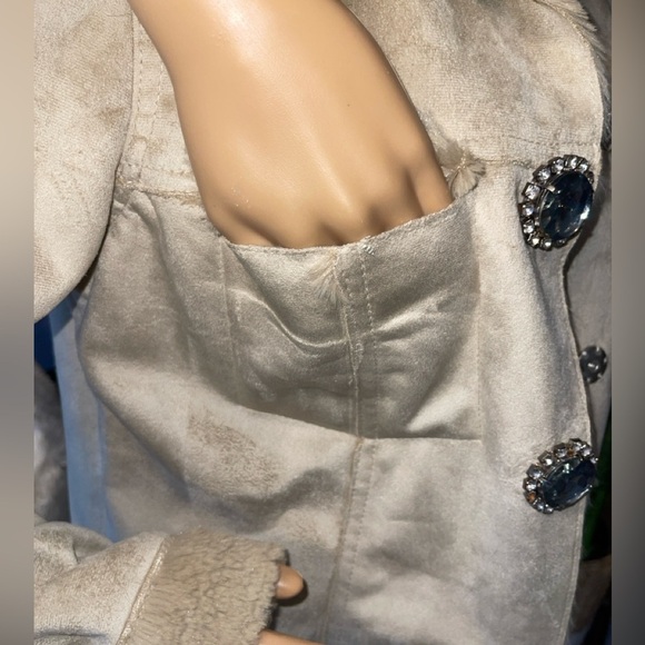 CHIT CHAT Faux Suede Fur Jeweled Jacket Coat Medium - Picture 7 of 13
